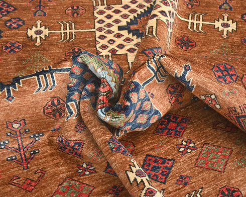 6x8 Brown Ersari Afghan Hand Knotted Veg Dye Wool Area Rug